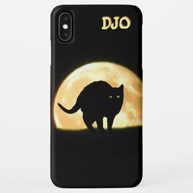 Funda De Case-Mate Para iPhone Arqueando gato negro y luna en ascenso (Reverso)