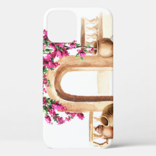 Funda Para iPhone 12 arquitectura mediterránea, flores, acuarela, h