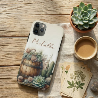Funda Para iPhone 11 Pro Max Arreglo Rústico de Suculentas y Cactus
