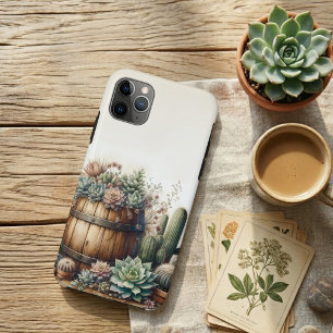 Funda Para iPhone 11 Pro Max Arreglo Rústico de Suculentas y Cactus