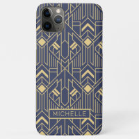 Art Deco Blue Gold Nombre Geométrico Personalizado
