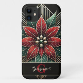Funda Para iPhone 11 Art Decó Floral Retro Personalizado Poinsettia
