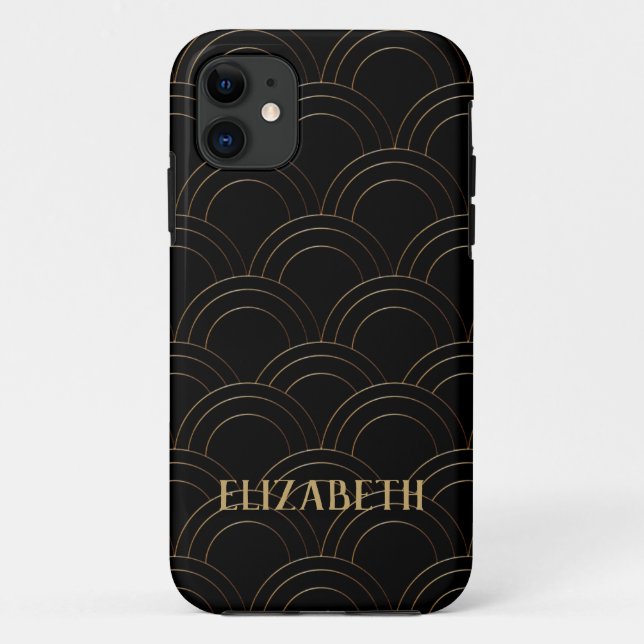 Funda De Case-Mate Para iPhone Art Deco Gold Black Name Personalizado (Reverso)