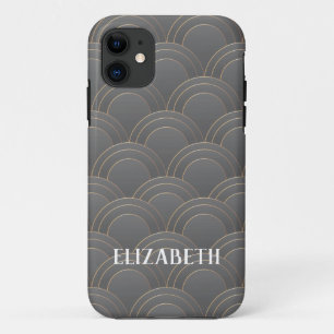 Funda Para iPhone 11 Art Deco Gold Gray Name Personalizado personalizad