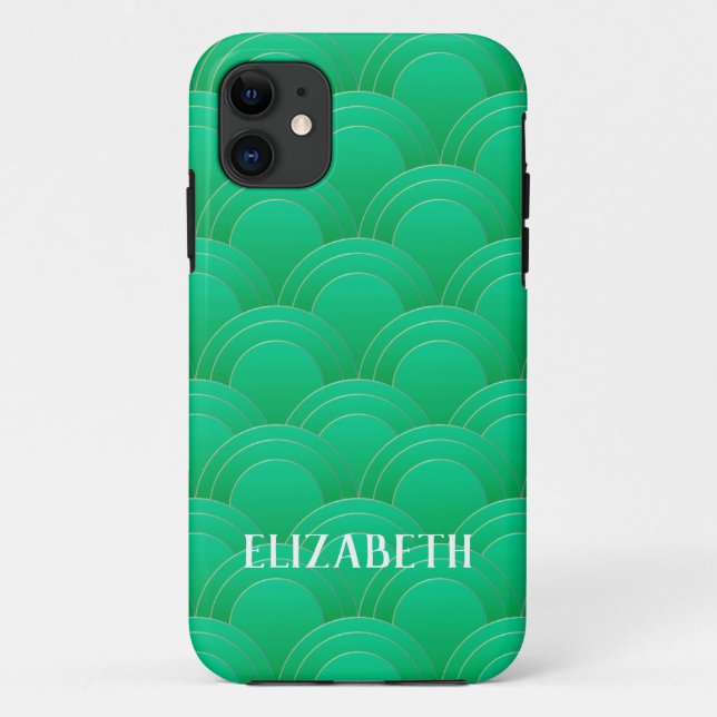 Funda De Case-Mate Para iPhone Art Deco Gold Green Name Personalizado personaliza (Reverso)