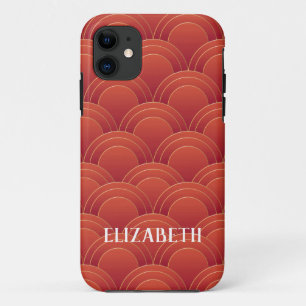 Funda Para iPhone 11 Art Deco Gold Red Name Personalizado