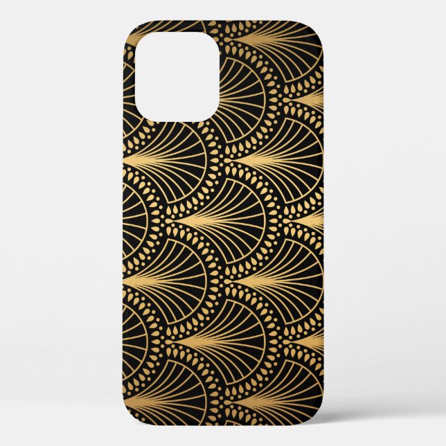 Funda De Case-Mate Para iPhone Art Deco, oro negro, patrón sin costuras. (Reverso )