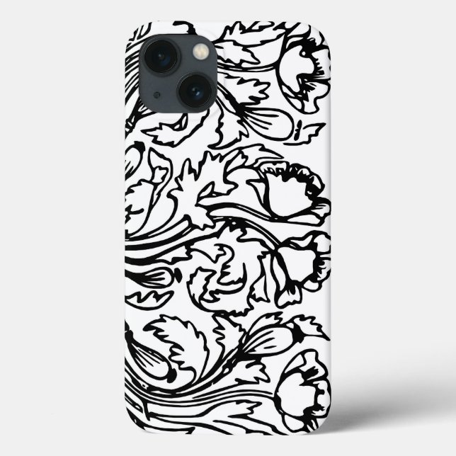 Funda De Case-Mate Para iPhone Art Nouveau amapola floral blanco negro elegante (Reverso)