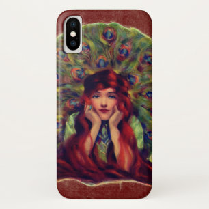 Funda Para iPhone X Art Nouveau deco elegante plumas de pavo real