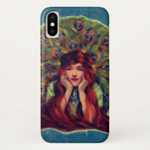 Funda Para iPhone X Art Nouveau deco elegante plumas de pavo real