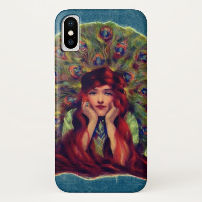 Funda De Case-Mate Para iPhone Art Nouveau deco elegante plumas de pavo real (Reverso)