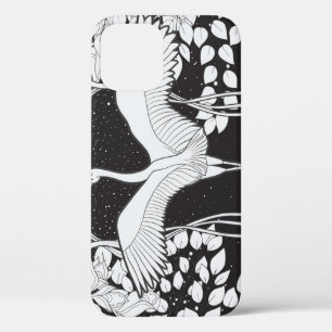 Funda Para iPhone 12 Art Nouveau: Ilustracion de aves florales