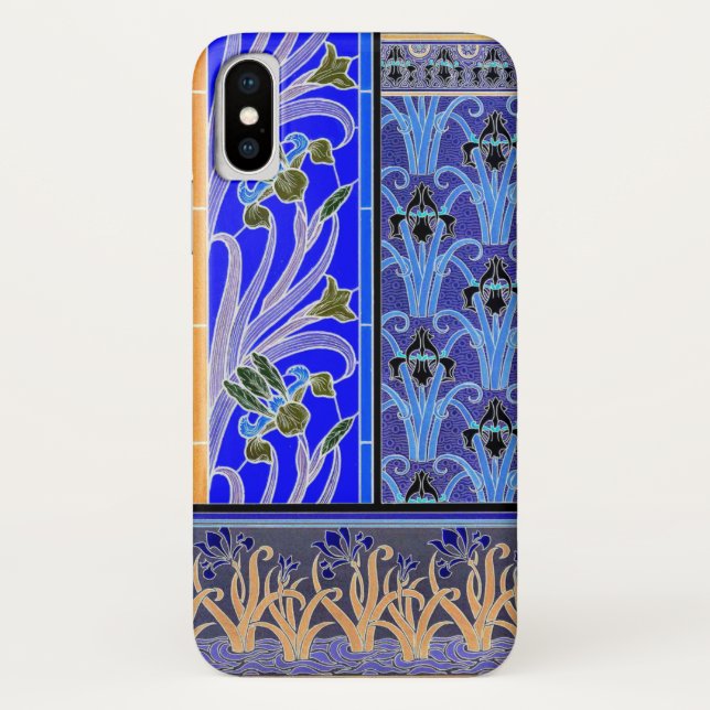 Funda De Case-Mate Para iPhone Art Nouveau iris flor elegante verneuil azul (Reverso)