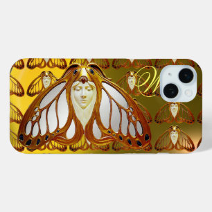FUNDA PARA iPhone 15 MINI ART NOUVEAU MOTH MUJER GEM MONOGRAM