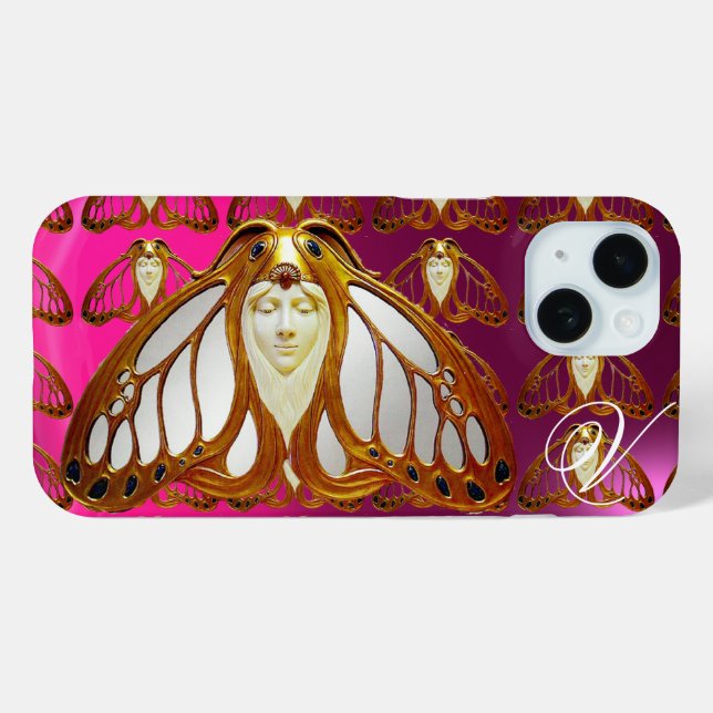 FUNDA DE Case-Mate PARA iPhone ART NOUVEAU MOTH MUJER GEM MONOGRAM PURPURPLE ROSA (Reverso (Horizontal) )