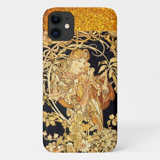 Funda De Case-Mate Para iPhone Art Nouveau mujer floral alphonse・gold (Reverso)