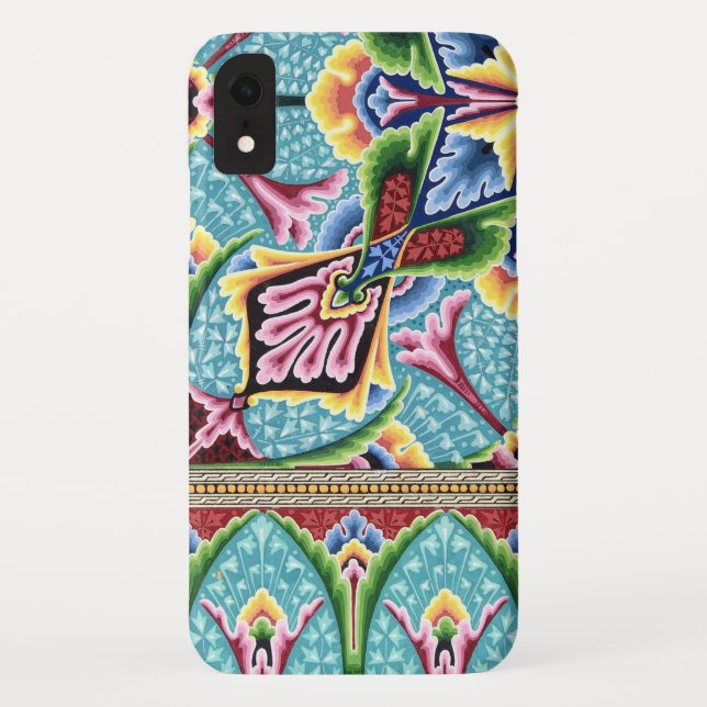Funda De Case-Mate Para iPhone Art Nouveau patrón abstracto arte textil rosa azul (Reverso)