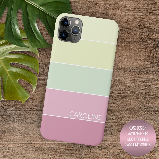 Funda De Case-Mate Para iPhone Arte a rayas personalizado de color rosa claro y v (Subido por el creador)