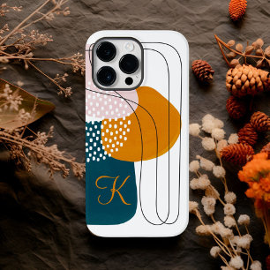 Funda Para iPhone 14 Pro Max De Case-Mate Arte abstracto boho naranja azul claro monograma K