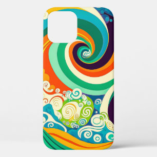 Funda Para iPhone 12 Pro Arte abstracto colorido retro de ondas hippie de l