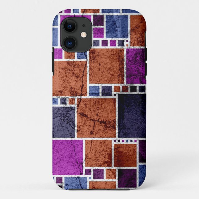 Funda De Case-Mate Para iPhone Arte abstracto | Cuadrados retro de pared craquead (Reverso)