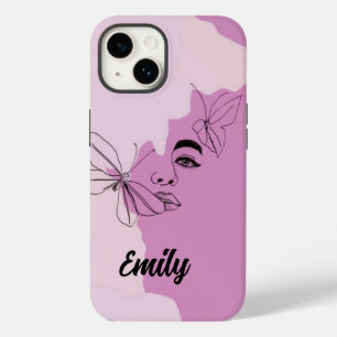 Funda Para iPhone 14 De Case-Mate Arte abstracto de mujer y línea de mariposa en púr