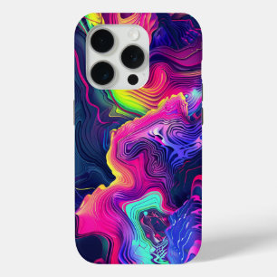Funda Para iPhone 15 Pro Arte abstracto de neón – Ondas cromáticas
