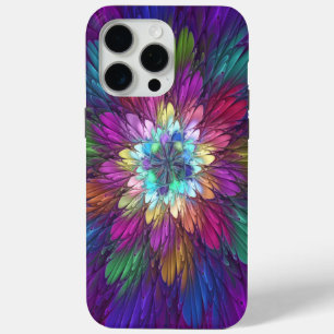 Funda Para iPhone 15 Pro Max Arte abstracto fractal de flor psicodélica colorid