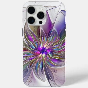 Funda Para iPhone 15 Pro Max Arte abstracto fractal de flores enérgico y colori