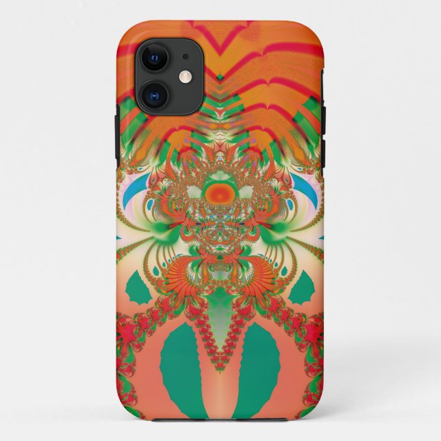 Funda De Case-Mate Para iPhone Arte abstracto fractal del búho rojo (Reverso)