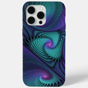 Funda Para iPhone 15 Pro Max Arte abstracto fractal moderno de púrpura y turque