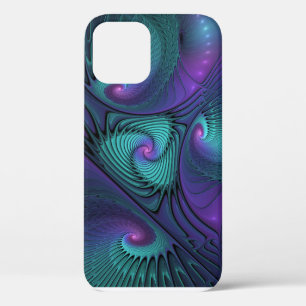 Funda Para iPhone 12 Arte abstracto fractal moderno de púrpura y turque