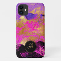 Arte abstracto moderno chic purpura rosa dorado br