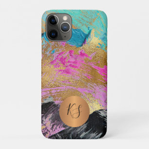 Funda Para iPhone 11 Pro Arte abstracto moderno colorido glam dorado monogr