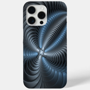 Funda Para iPhone 15 Pro Max Arte abstracto moderno fractal 3D gris azul plásti