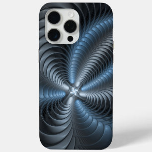 Funda Para iPhone 15 Pro Max Arte abstracto moderno fractal 3D gris azul plásti