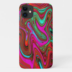 Funda Para iPhone 11 Arte abstracto retro groovy magenta, rojo y azul