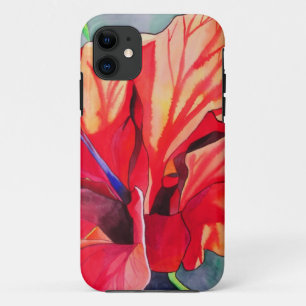 Funda Para iPhone 11 Arte acuarela de flor tropical Hibisco rojo