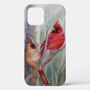 Funda Para iPhone 12 Arte acuarela del par de pájaros rojo cardenal nor