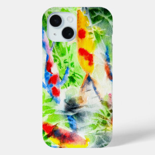 Funda Para iPhone 15 Arte acuático colorido de peces de Koi