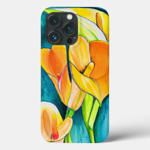 Funda Para iPhone 13 Pro arte acuático de flores de Calla lily
