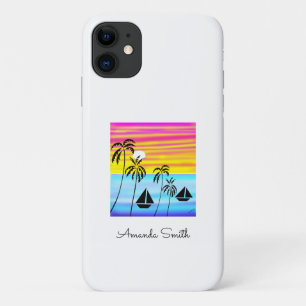 Funda Para iPhone 11 Arte africano, velero al atardecer de verano tropi