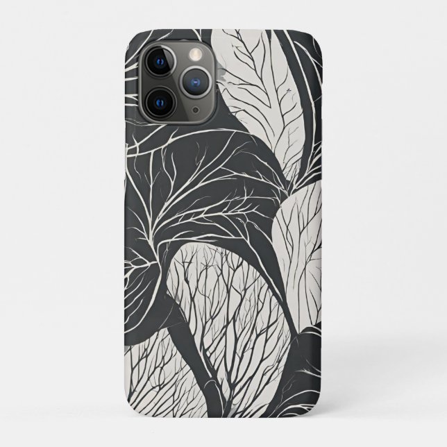 Funda De Case-Mate Para iPhone Arte Botánico de Hoja en Blanco y Negro (Reverso)