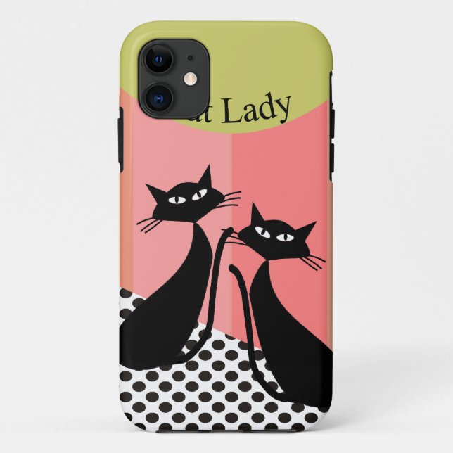 Funda De Case-Mate Para iPhone Arte caprichoso del gato negro (Reverso)