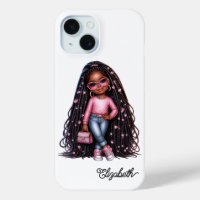 Arte Chibi de Niña Negra Adorable con Acentos Rosa