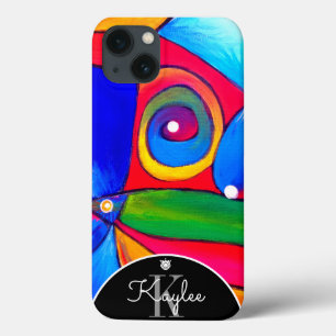 Funda Para iPhone 13 Arte colorido del extracto Boho Monogram BHKatalin