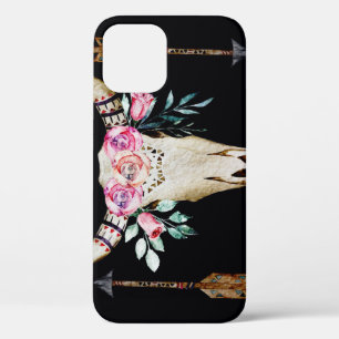 Funda Para iPhone 12 Arte de acuarela de cráneo de ciervo bohemio