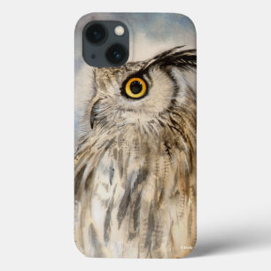 Funda Para iPhone 13 Arte de Acuarela de Vida Silvestre de Búho Real