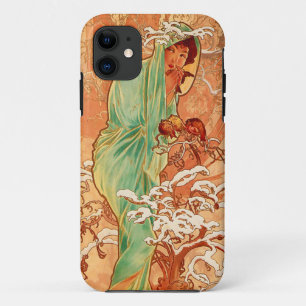 Funda Para iPhone 11 Arte de Alphonse Mucha Art Nouveau Invierno