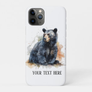 Funda Para iPhone 11 Pro Arte de bosque de oso negro acuarela, personalizad